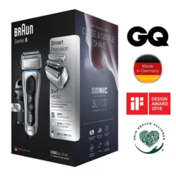 Braun Series 8 8390cc Next Generation, Electric Shaver, Clean&Charge Station, Fabric Case - Silver -Professional Care Product Stores 12439668 1174793791838796